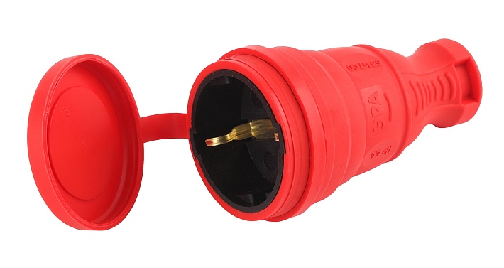 ЭРА Розетка R8-RED-IP44 каучуковая c заземлением прямая 16A IP44 красная