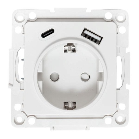 EKF Стокгольм Механизм Розетки 1-местной с/з, USB A+C 16А винтовые клеммы белый с защ. штор..