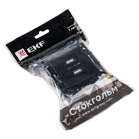 EKF PROxima Стокгольм Черный Розетка USB 2-ая, 2,1А