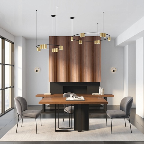 Denkirs DK4065-BK+SG Подвесной светильник ORBIT , IP20, 10xGU10 LED до 15 Вт, черный + сатинированное золото, алюминий