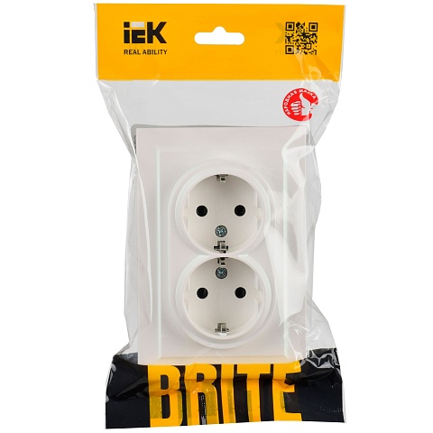 IEK BRITE Розетка 2-местная с заземлением без защитных шторок 16А в сборе РС12-3-БрЖ жемчуг