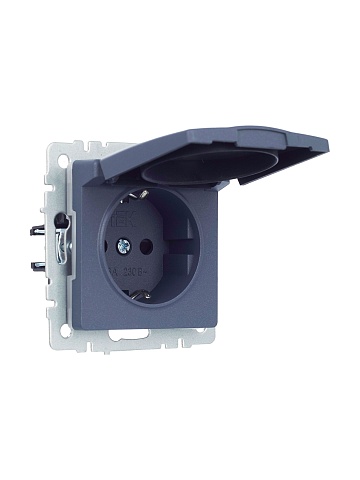 IEK BRITE Розетка 1-местная с заземлением с защитными шторками и крышкой 16А IP44 РСбш10-3-44-БрМ маренго