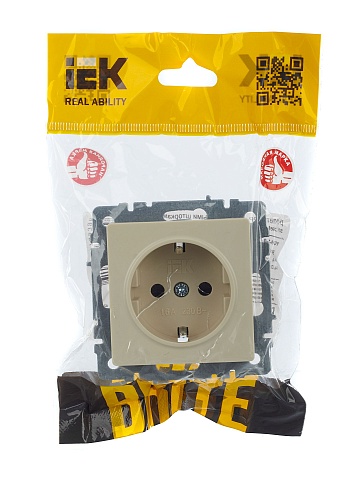 IEK BRITE Розетка 1-местная с заземлением с защитными шторками 16А РС14-1-0-БрКр бежевый