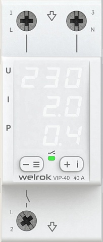 Welrok VIP-40 Реле напряжения с контролем тока 40 А (max 50 A), 8 800 ВА