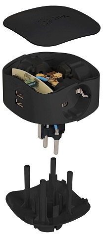 ЭРА Разветвитель электрический SP-3e-USB-BLACK на 3 розетки + 2 USB с заземлением со шторками 16А черный