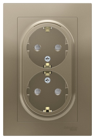 SE AtlasDesign Шампань Розетка с/з двойная, со шторками, 16А, в сборе