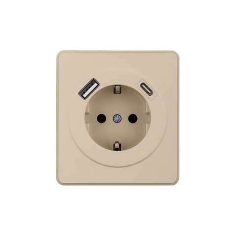 KRANZ ROUND Розетка 1-ая с/з с/у з/ш 16А с USB A+C быстрой зарядки 5В/3А шелк, с 1-пост. рамкой