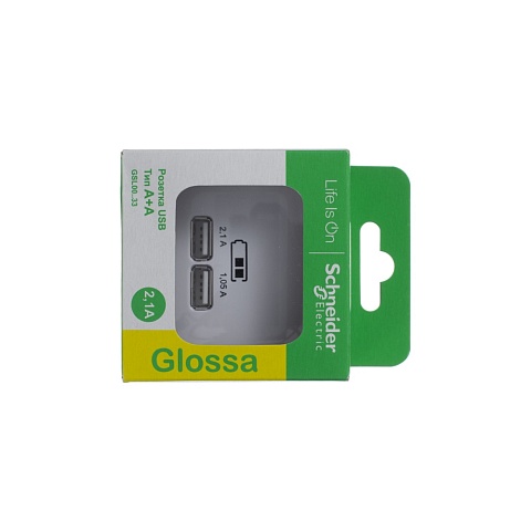 SE Glossa Бел Розетка USB 5В/2,1А, 2х5В/1,05А