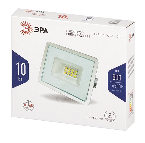 ЭРА Прожектор светодиодный уличный LPR-023-W-65K-010 10Вт 6500K IP65 гарантия 2 года белый