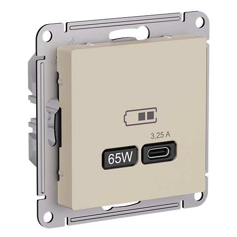 SE AtlasDesign Песочный Розетка USB тип-C 65Вт высокоскор.заряд. QC,PD, механизм