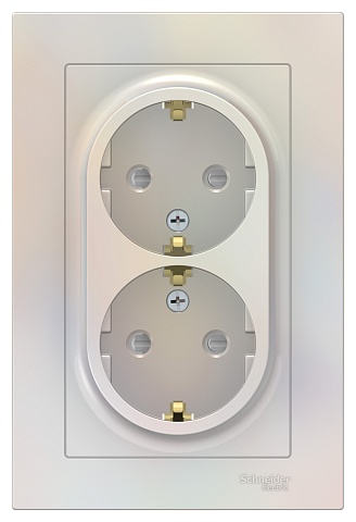 SE AtlasDesign Жемчуг Розетка с/з двойная, со шторками, 16А, в сборе