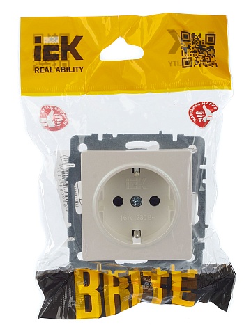 IEK BRITE Розетка 1-местная с заземлением с защитными шторками 16А РС14-1-0-БрЖ жемчуг