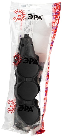 ЭРА Колодка KX-3e-B-IP44 каучуковая с заземлением 3 розетки 16A IP44 черная
