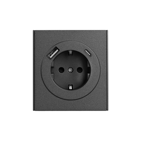 KRANZ STRONG Розетка 1-ая с/з с/у з/ш 16А с USB A+C быстрой зарядки 5В/3А графит, с 1-пост. рамкой