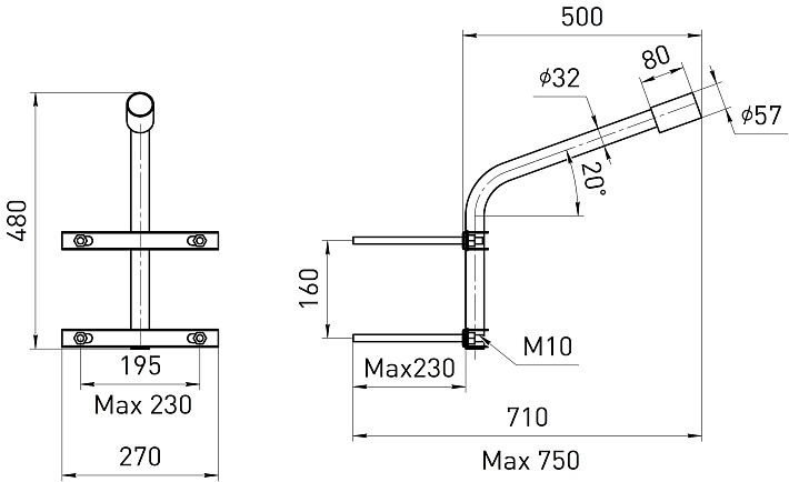 ЭРА Кронштейн на опору SPP-AC4-0-500-060 с 2 хомутами 500mm d60mm