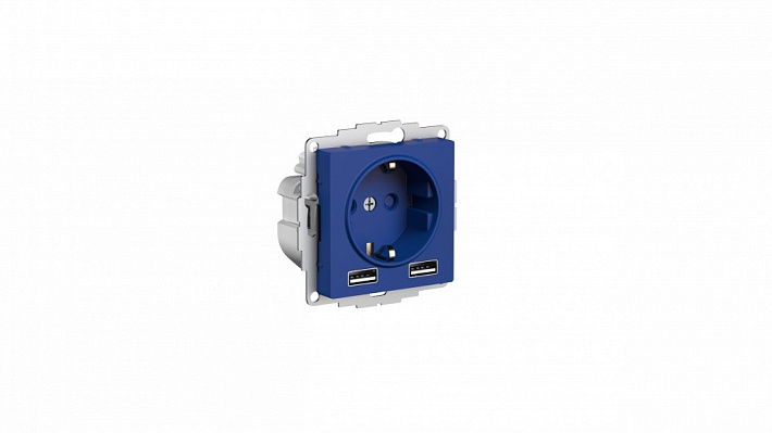 SE AtlasDesign Аквамарин Розетка 16А c 2 USB A+A, 5В/2,4А, 2х5В/1,2А, механизм