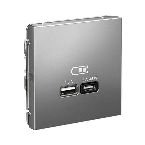 Systeme Electric ArtGallery Сталь USB Розетка A + тип-C 45Вт высокоскор.заряд. QC, PD, механизм