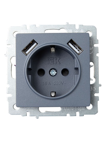 IEK BRITE Роз. с з/к/ш 16А с USB A+A 2,1А РЮш10-1-БрМ мар.