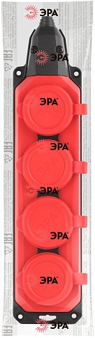 ЭРА Колодка K-4e-RED-IP44 каучуковая с заземлением 4 розетки 16A IP44 красная
