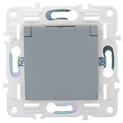 IEK SKANDY Серый Розетка с/з с защитными шторками и крышкой 16А IP44 SK-R11Gr