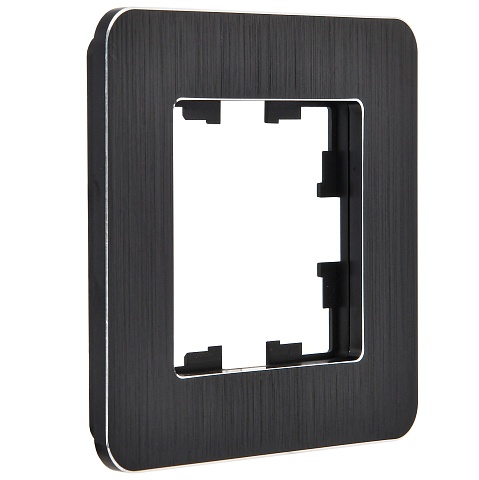 IEK BRITE DECOR Черный/алюм металл. скругл.угол Рамка 1-м РУ-1-1-Бр RE AL
