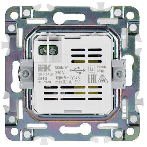 IEK SKANDY Серый Розетка USB A+C 3,1А SK-R14Gr