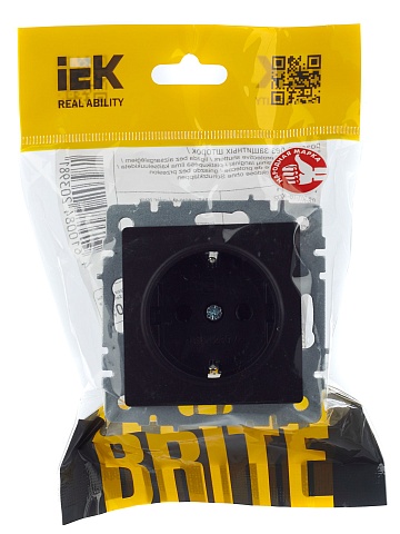 IEK BRITE Розетка 1-местная с заземлением с защитными шторками 16А РС14-1-0-БрЧ черный
