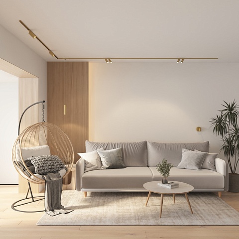 Denkirs DK5744-SB Светильник для трека SHINE SPOT со светодиодом, D40*H200
кабель 1500мм, 48V DC, 8W, RA≥90, 3000K, IP20, сатинированная латунь, алюми