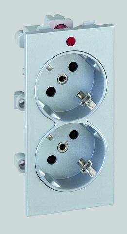 Simon Connect Алюминий Розетка двойная, 2к+з Schuko, 16А, 250В, Cima-модуль 52x108 мм
